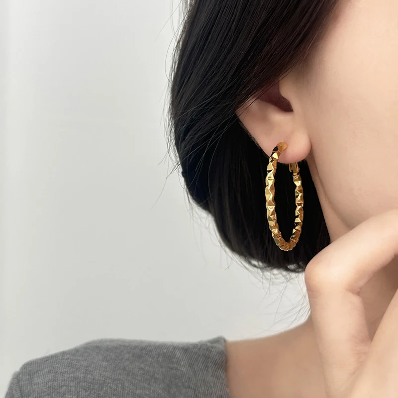 

Real 925 Sterling Silver 18K Gold Folded Twisted Round Hoop Earrings for Women Classic Fine Jewelry Minimalist Accessories