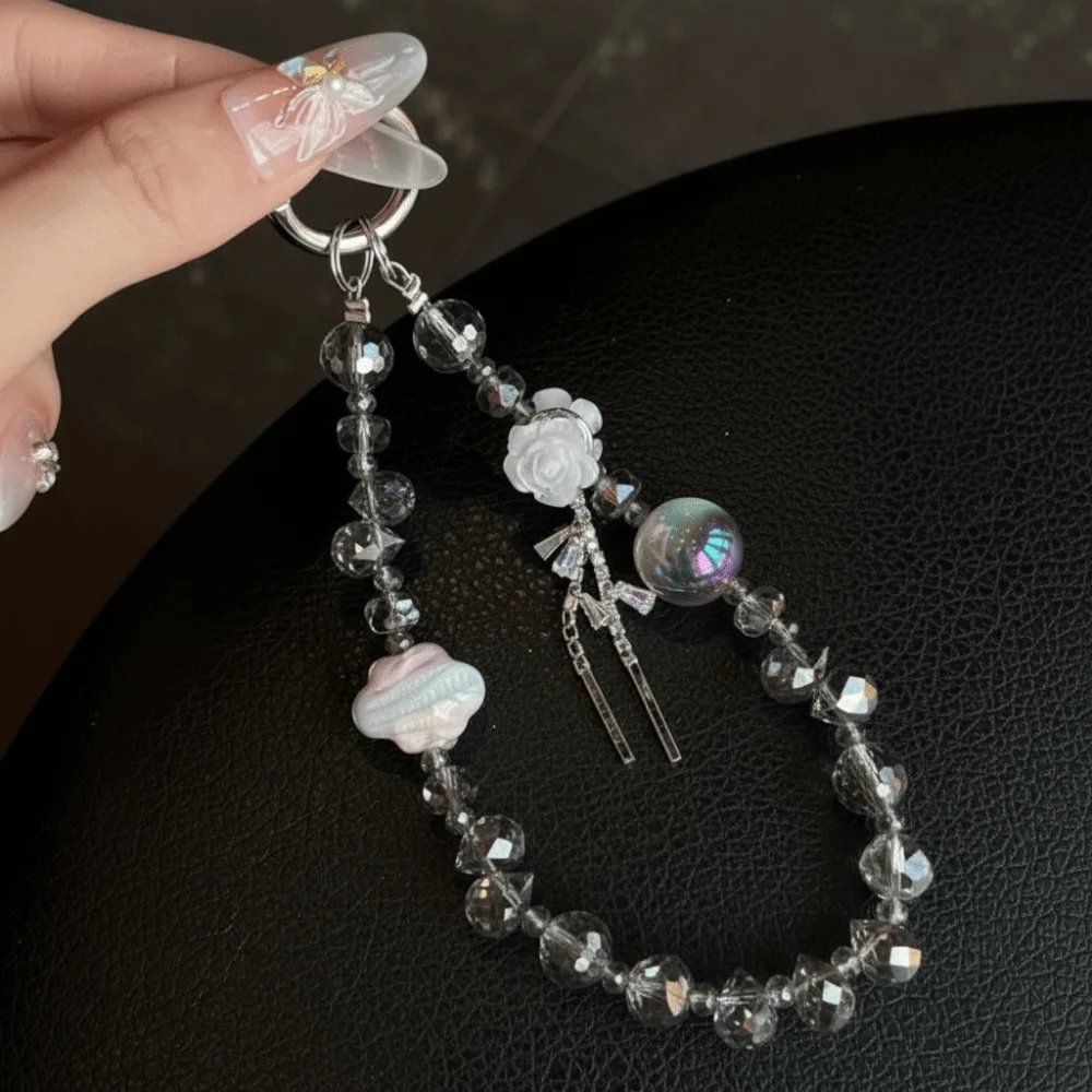 

Crystal Design Phone Chain Pendant Beaded Chain Light Luxury Style Mobile Phone Lanyard Handcrafted Anti-Lost Function
