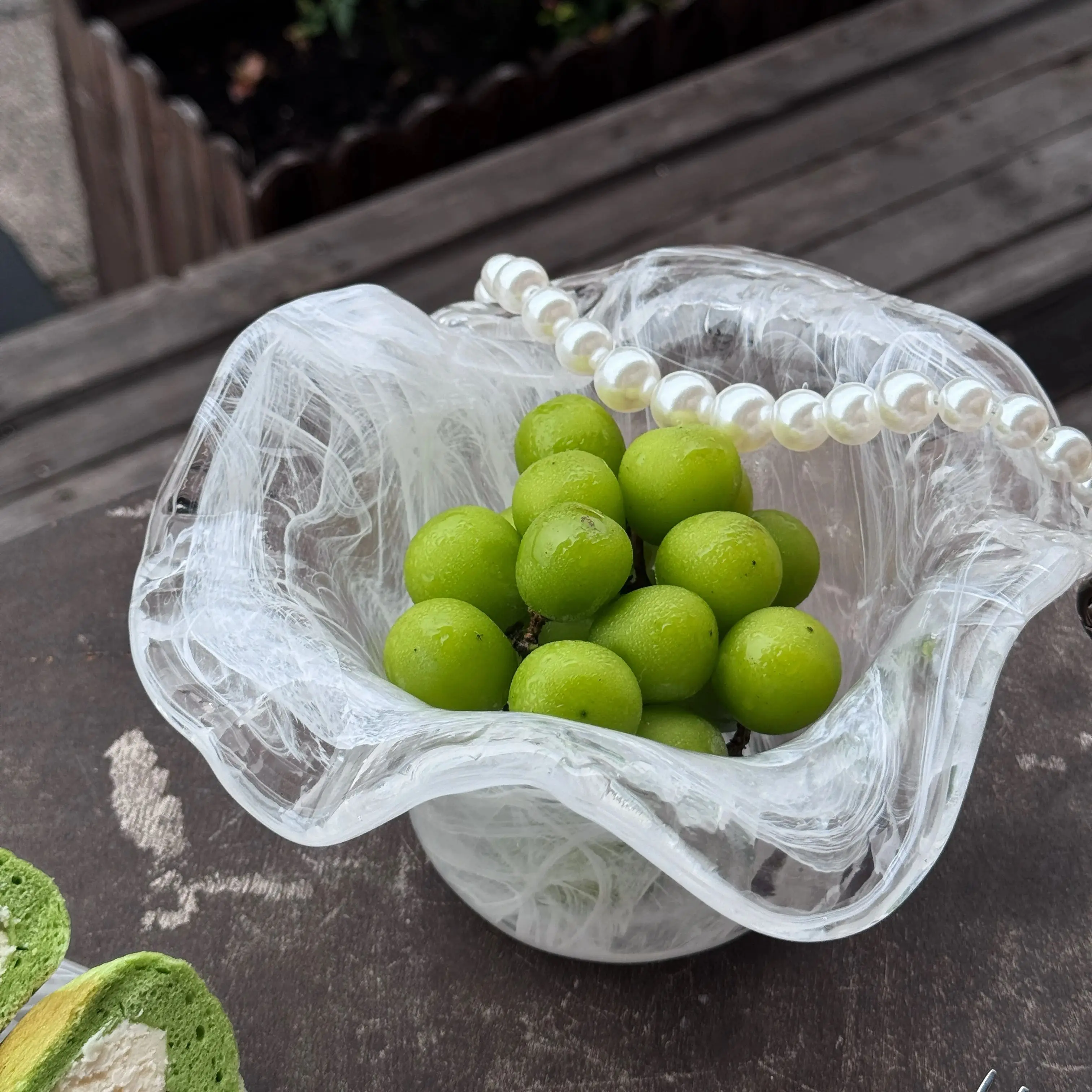 Creative Ins Style Lace Glass Basket Storage Box Flow Cloud Matte Storage Box Cosmetics Jewelry Glass Box exquisite  Crafts