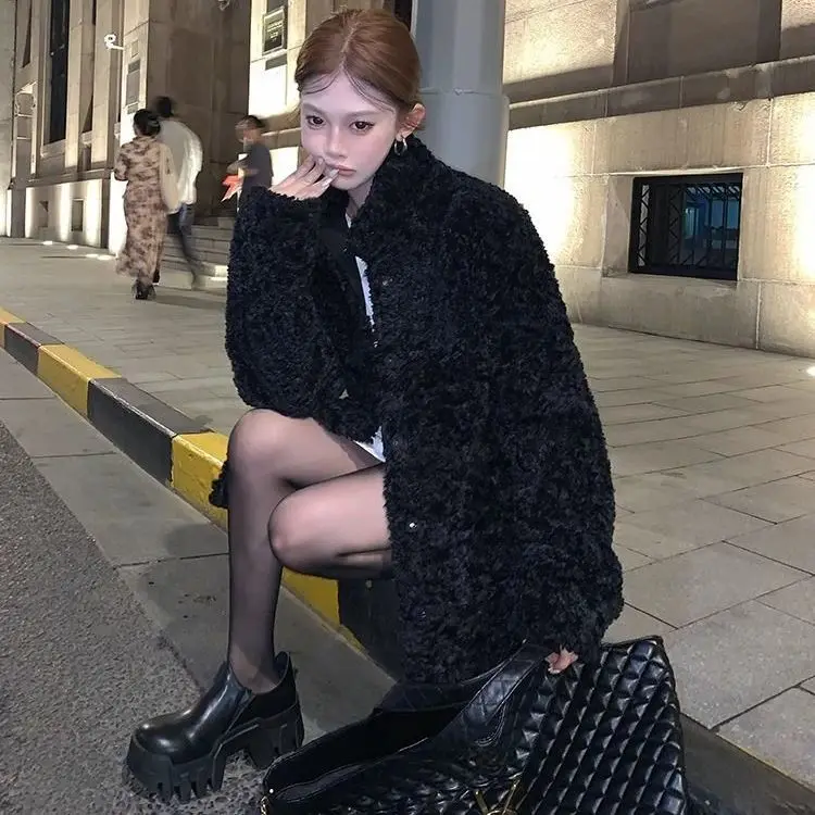 

Elegant Women's Faux Fox Fur Coat, Autumn Winter New Fashion Leisure Versatile Long Coat, Temperament Matching Jacket