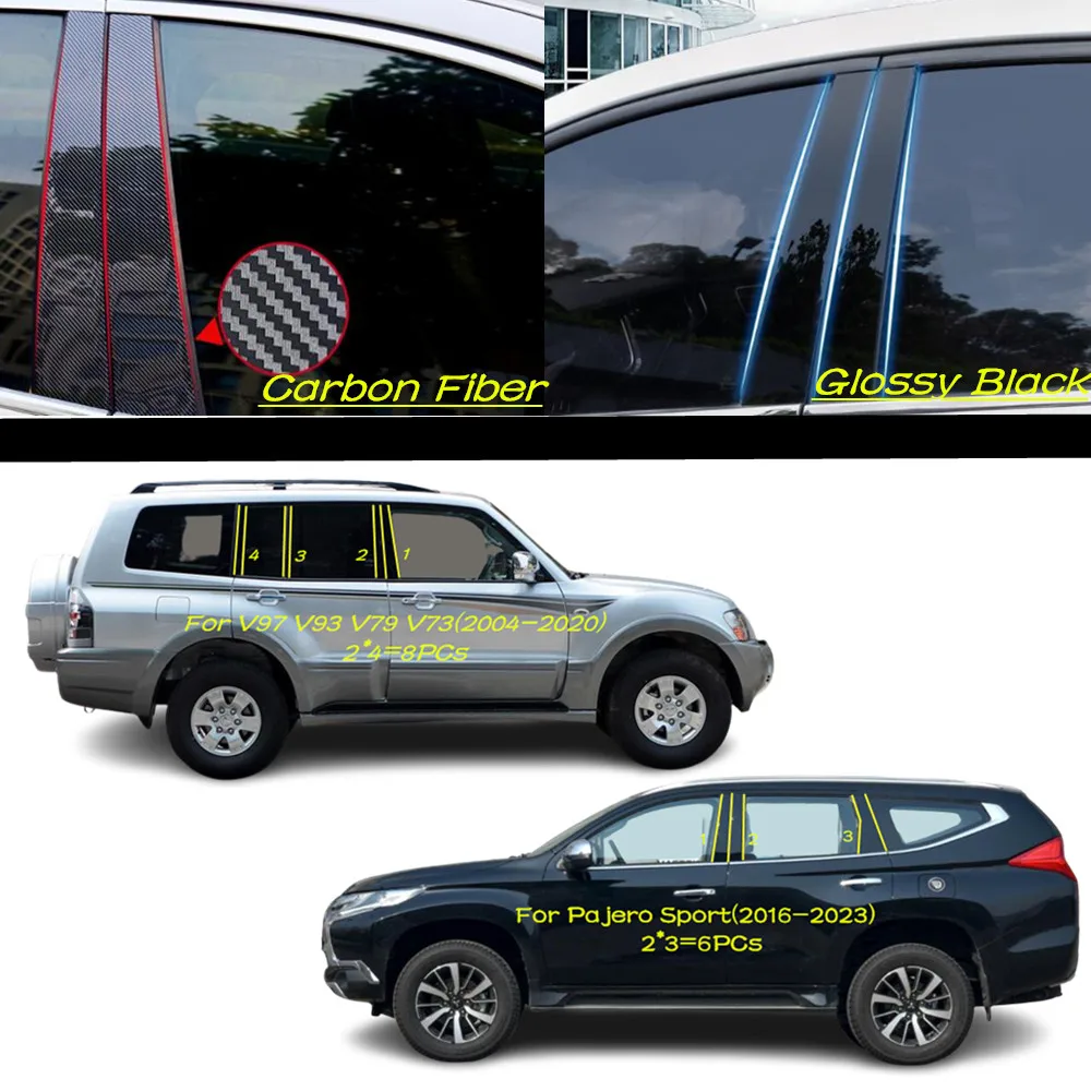 

Car PC Pillar Post Cover Door Trim Window Molding Sticker Plate For Mitsubishi Pajero V73 V77 V93 V97 2004-2020/Sport 2016-2023