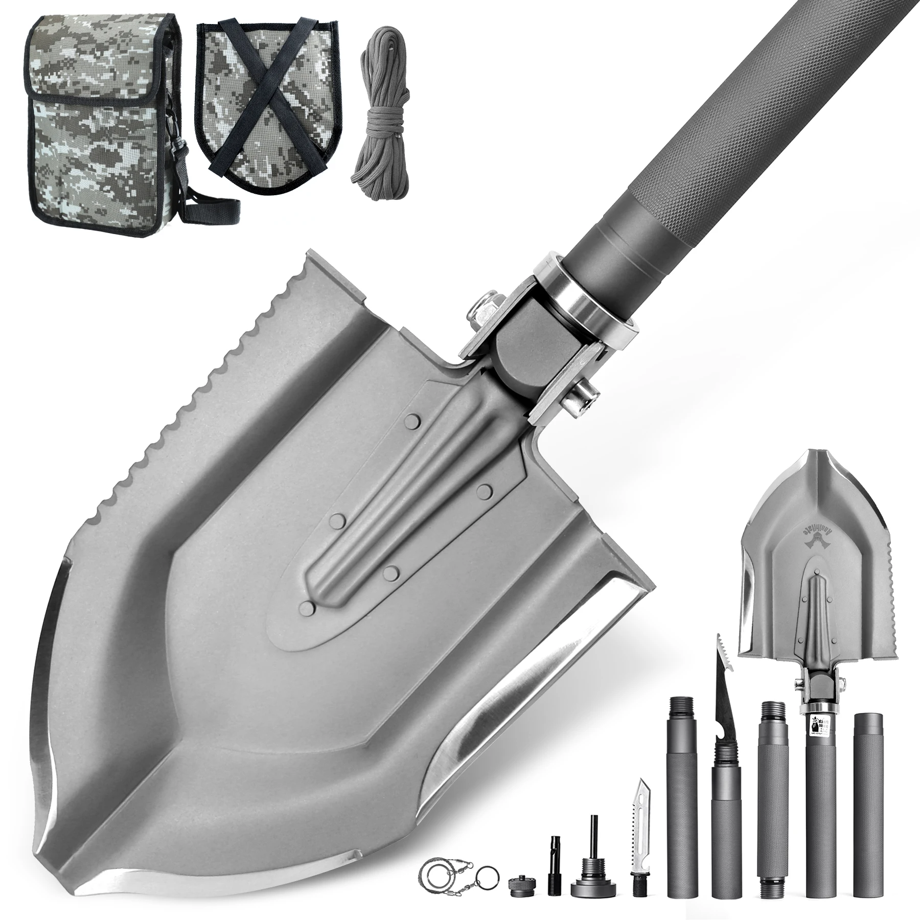 Camping Shovel Folding Multitool 18 in 1 Tactical Shovel Survival Kit High-Carbon Steel Camping Gear Outdoor