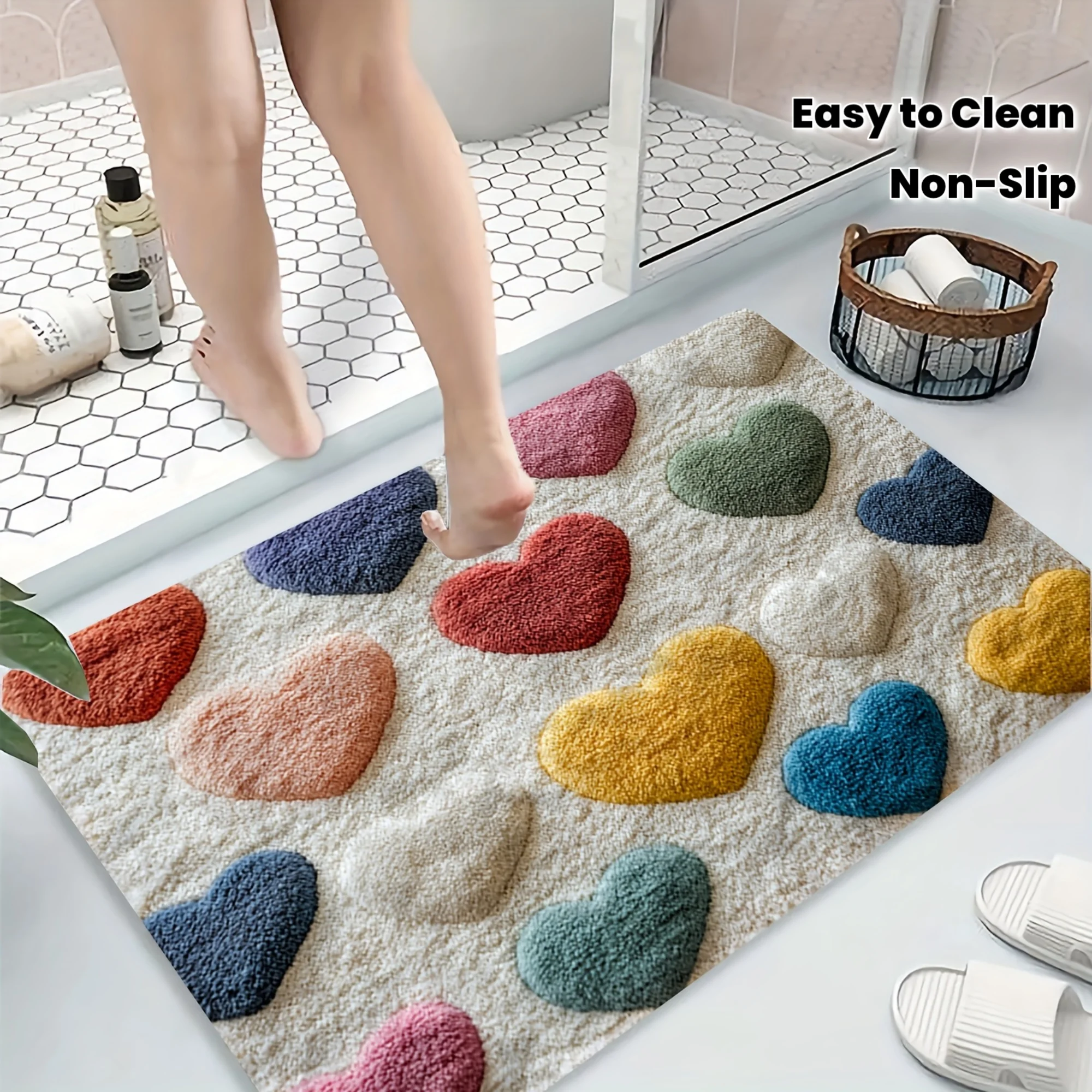 VIKAMA Valentine's Day Heart-Themed Carpet, Anti-Slip And Dirt-Resistant Bathroom, Entrance, Kitchen Floor Mats For Home Decor