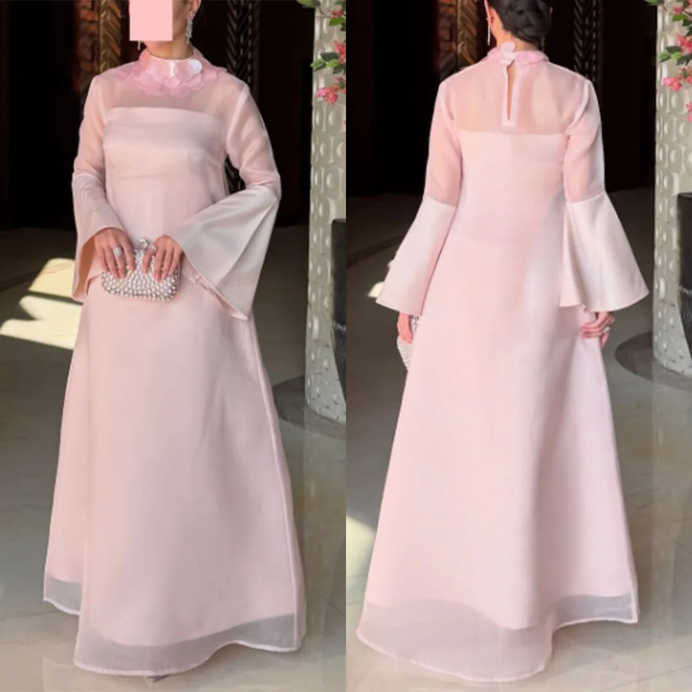 

High Quality Customized Full Sleeves A-line Pink Strapless Bridesmaid Dress Wedding Luxury Robes De Soirée De Luxe فساتين حفلات