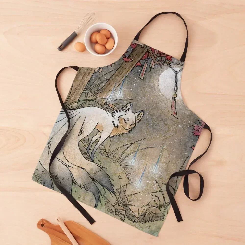 

Fox & Wisps - TeaKitsune Fox Yokai Apron Kitchen Utensils for women with pocket japanese style Kitchenware Apron