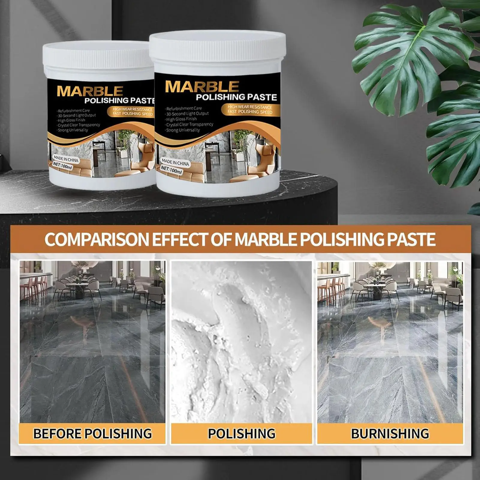 Pasta de polimento de mármore 100ml, telha de chuveiro, limpador de pedra de mármore, removedor de manchas de pedra para vidro, cozinha, comercial, banheiro doméstico