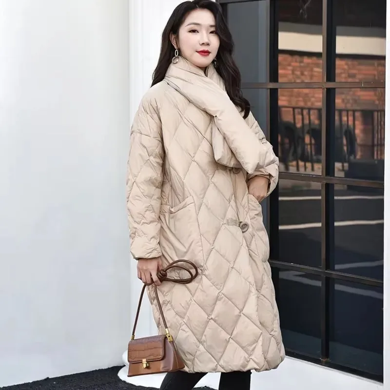 2024 New Women Down Jacket Winter Coat Female Mid Length Version Parkas Loose Thick Warm Outwear Fashion Leisure Time Overcoat