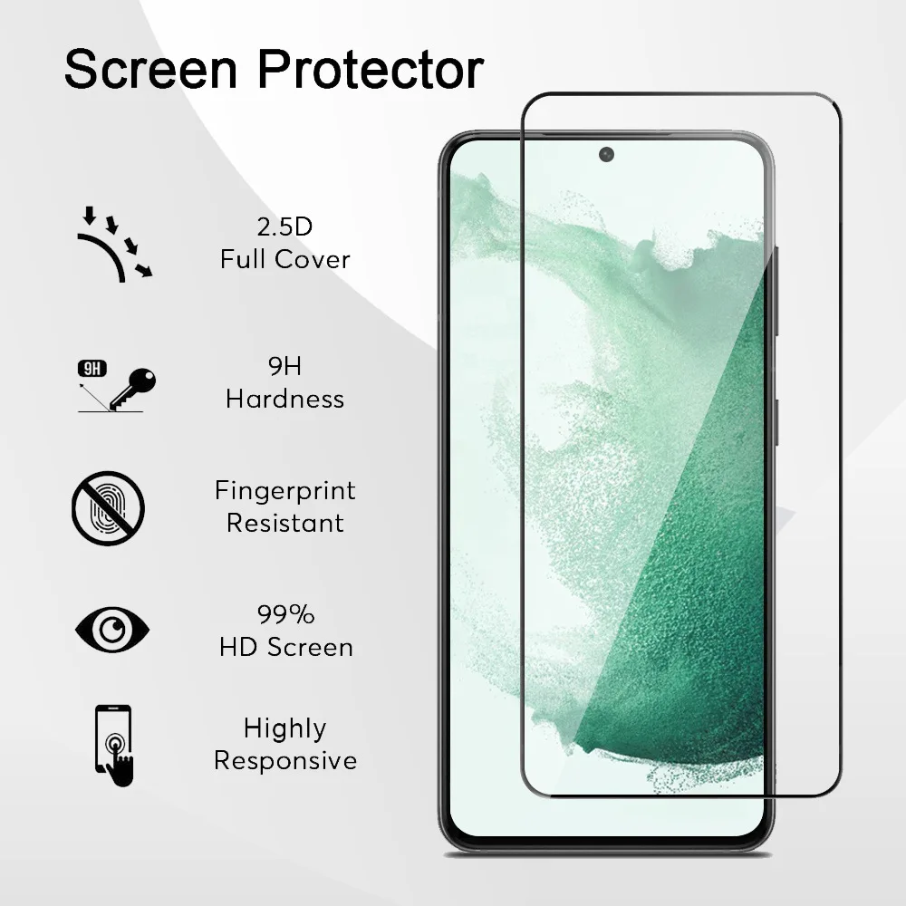 10pcs Anti-Fingerprint For Samsung Galaxy S23 S24 Ultra Clear Tempered Glass Screen Protector S22 Plus S21 S21+Plus Black Edges