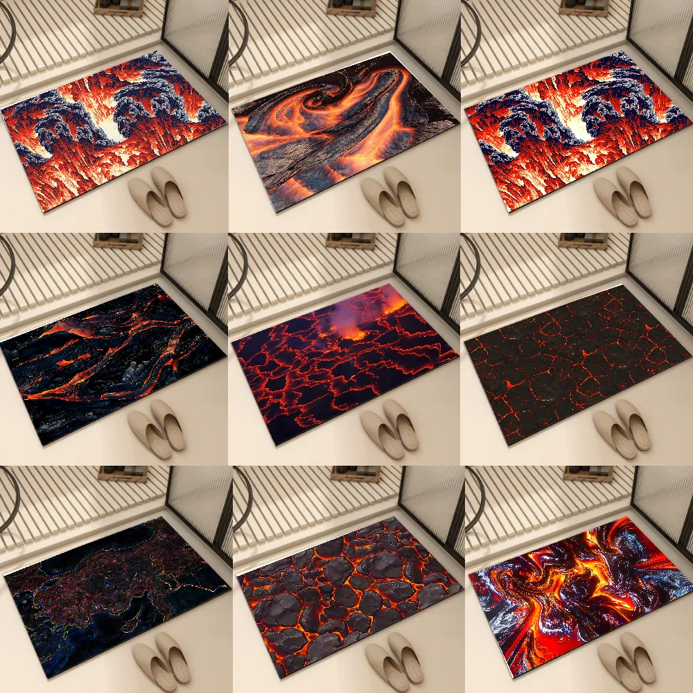 Volcano Lava Magma Floor Mat Graphic Printed Flannel Doormats For Bathroom Kitchen Entrance Carpet Home Decor