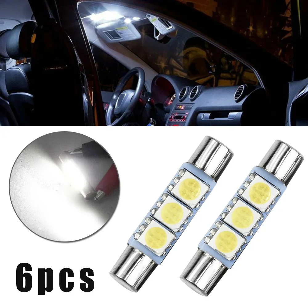 

6pcs Xenon White 3SMD 6641 6614F LED Bulb Sun Visor Makeup Mirror Fuse Light Bulb Sun Visor Vanity Mirror Fuse Light Xenon 5050