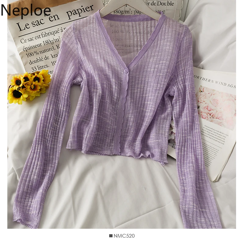 Knit Sweater Pink Cardigans Women Summer Long Sleeve Cropped Cardigan Korean See Through Y2K Top Fashion Sweaters Woman Clothes