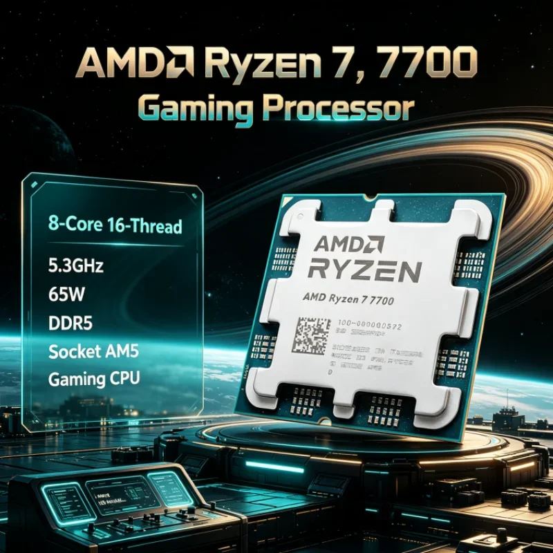 AMD R7 7700 Ryzen 7 AM5 Processor 5.3GHz 8-Core 16-Thread 65W 5nm DDR5 32M L3 No Cooler Type-C
