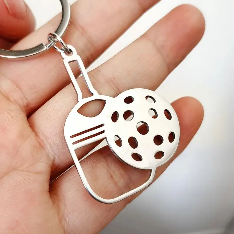 Stainless Steel Jewelry Women Men Gifts Pickleball Racket Keychain Pendant Team Sports Player Fans