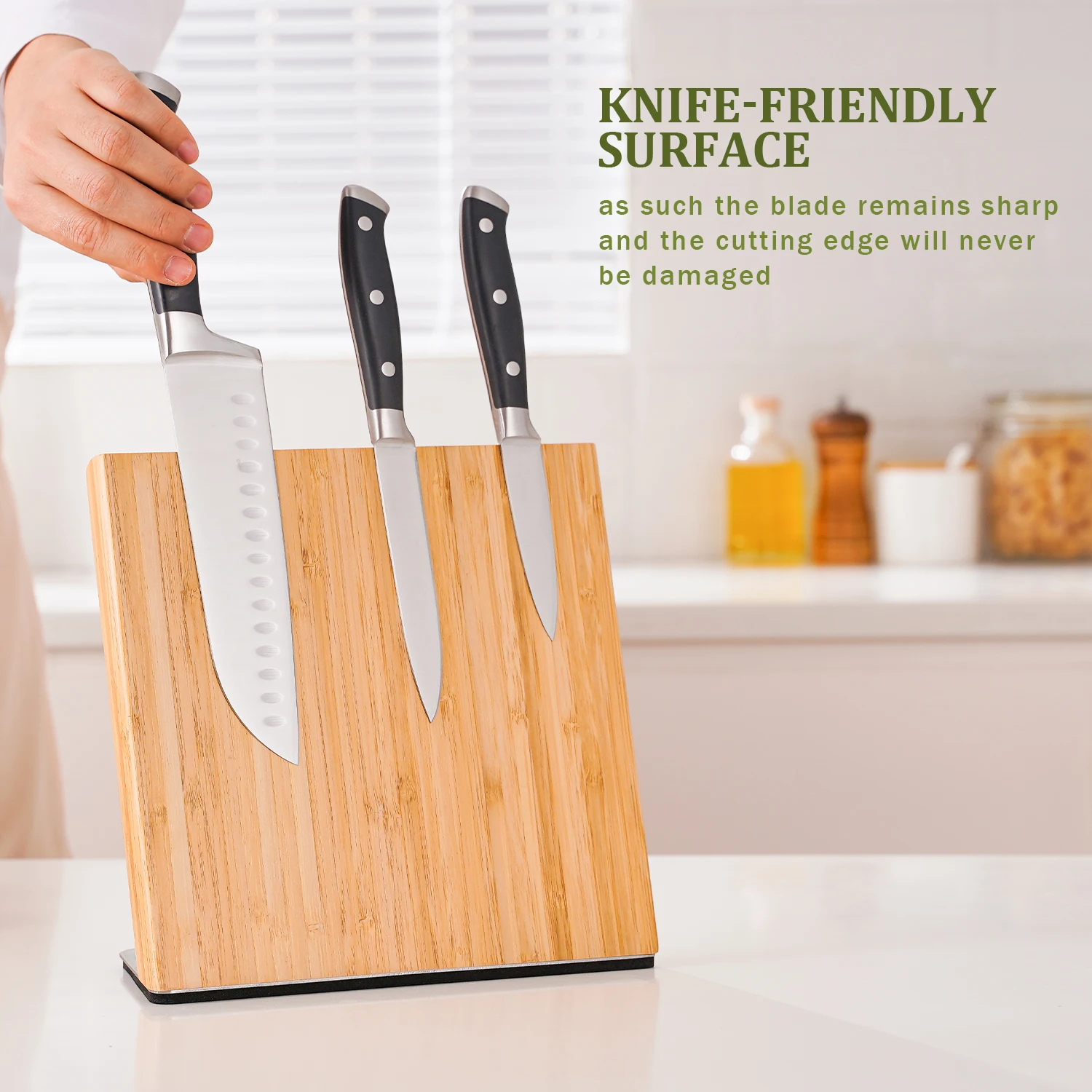Multi-Function Standing Storage Knife Block Bamboo Acacia Wood Kitchen Tool Organizer with Magnetic Holder Design box