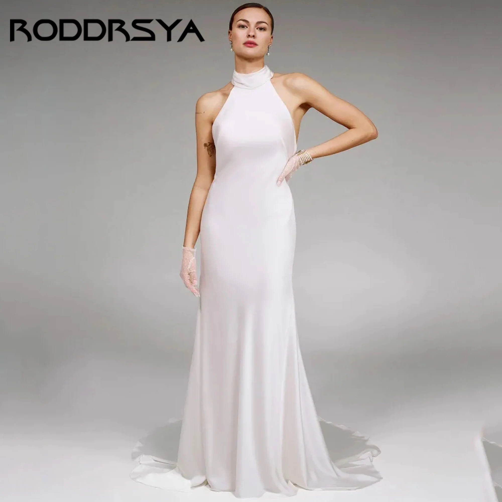 

Boho Mermaid Halter Neck Crepe Fabric Wedding Dresses Bridal Dress Backless Sleeveless Bridal Dress Vestido De Novia Customized