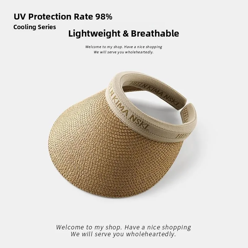 

Summer Outdoor Rfia St Hat Women's New Sle Beachside Sun Protection Hat UV Protection Open-Top Woven Sunade Cap