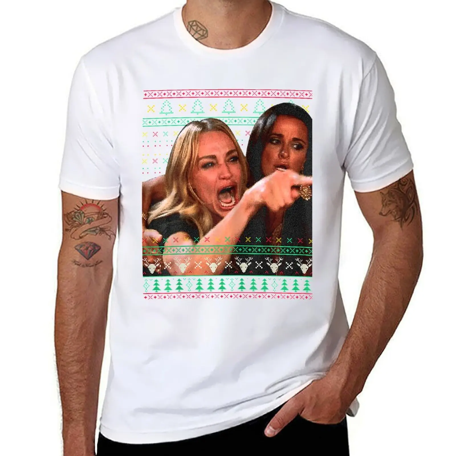 

Womens Funny Yelling at a Cat Ugly Christmas Sweater Meme Outfit T-Shirt man graphic t shirt T-Shirt