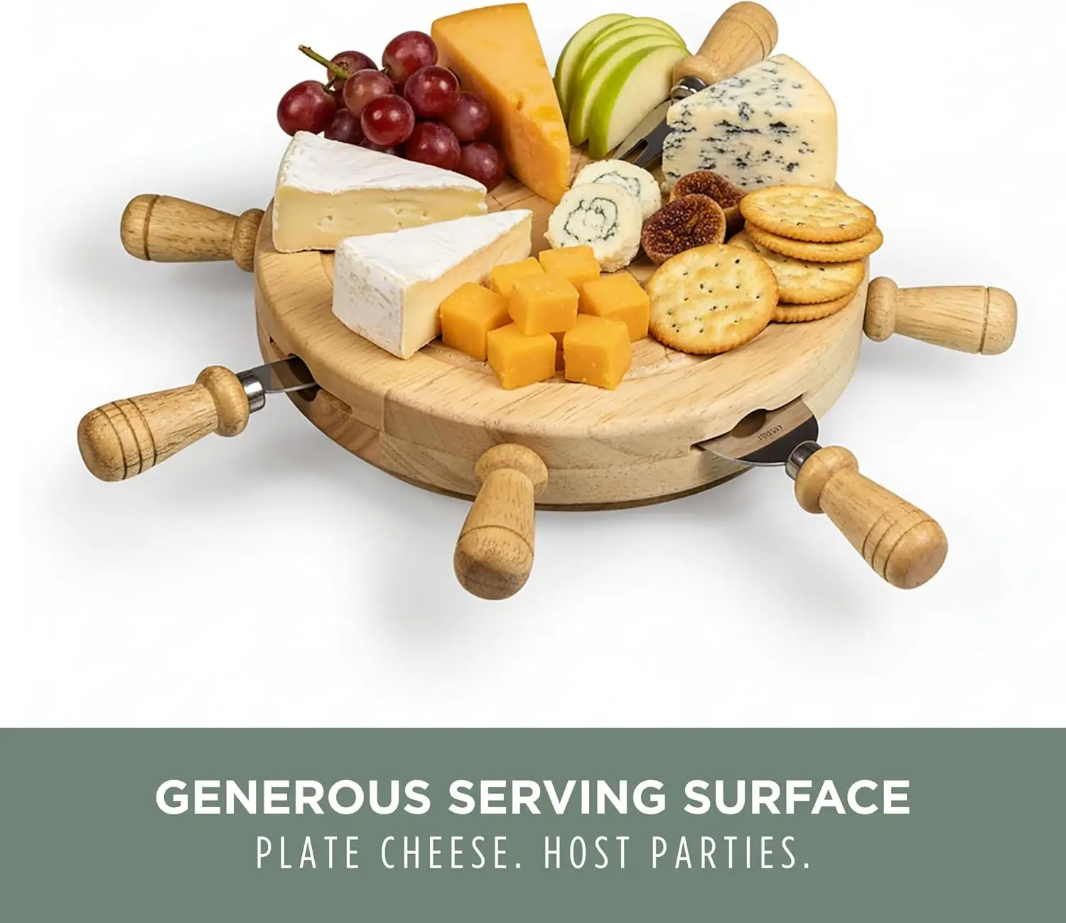 Conjunto de tábua de queijo náutico com ferramentas de aço inoxidável em caixa de leme, prato de servir aberto giratório para charcutaria e reuniões
