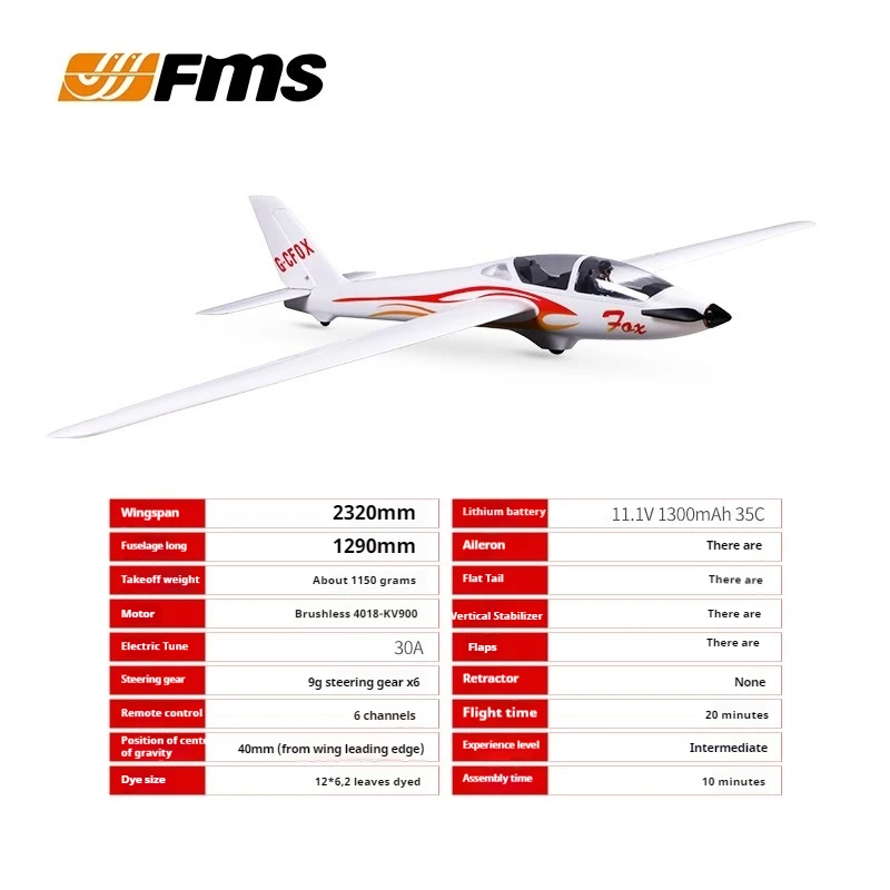 FMS 2320mm Super Large Wingspan FOX V2 Glider Model Aircraft Electric Remote Control Aircraft Fixed Wing Foam Aircraft Remote