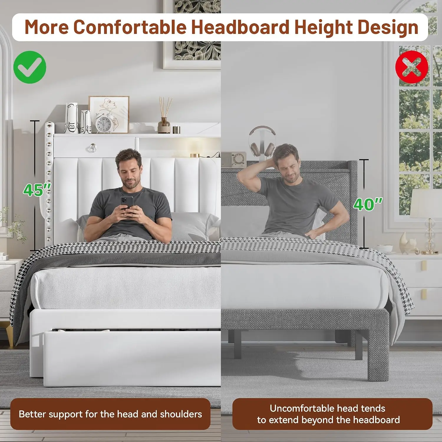 Queen Bed Frame 2-Tier Storage Headboard & 4 Drawers, Customized image 4