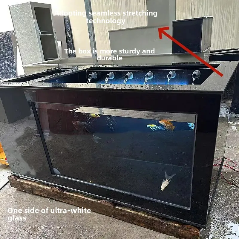 XL  Black Side-Filtered Fish Tank, Ultra-Clear Koi Tank, Ornamental Lightweight Aquarium,  Circulation System, Customizable