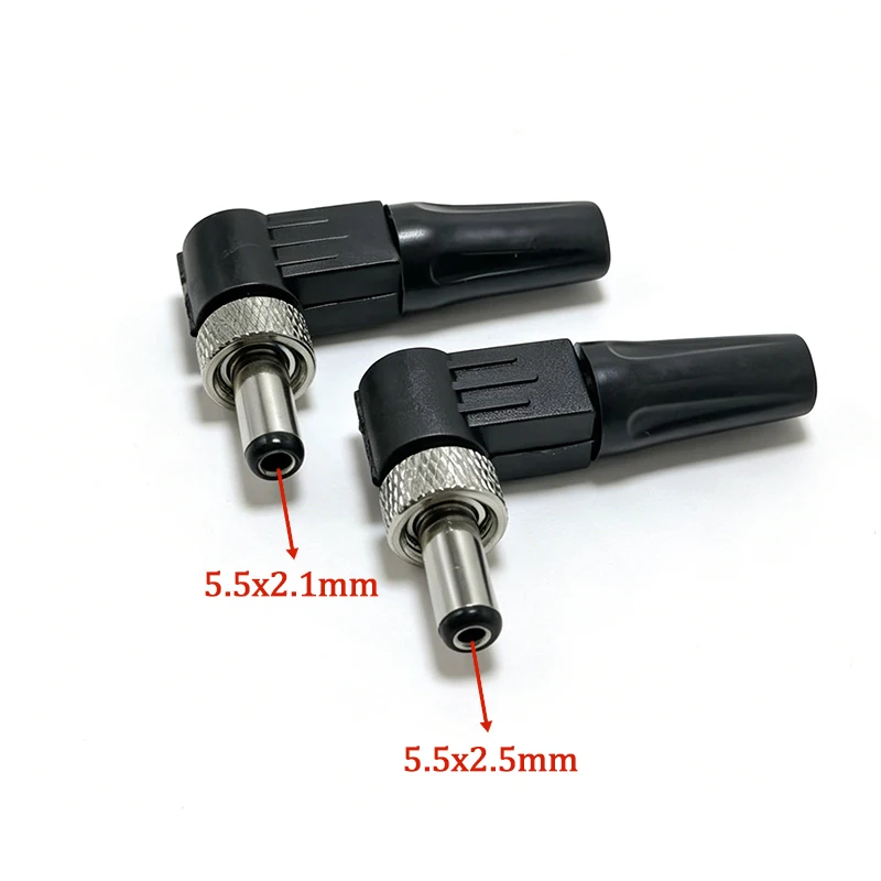 Right Angle DC Power Male Plug with Nut Solder Type 90 Degree L‑Shape 5.5x2.1mm 5.5x2.5mm DC Connector