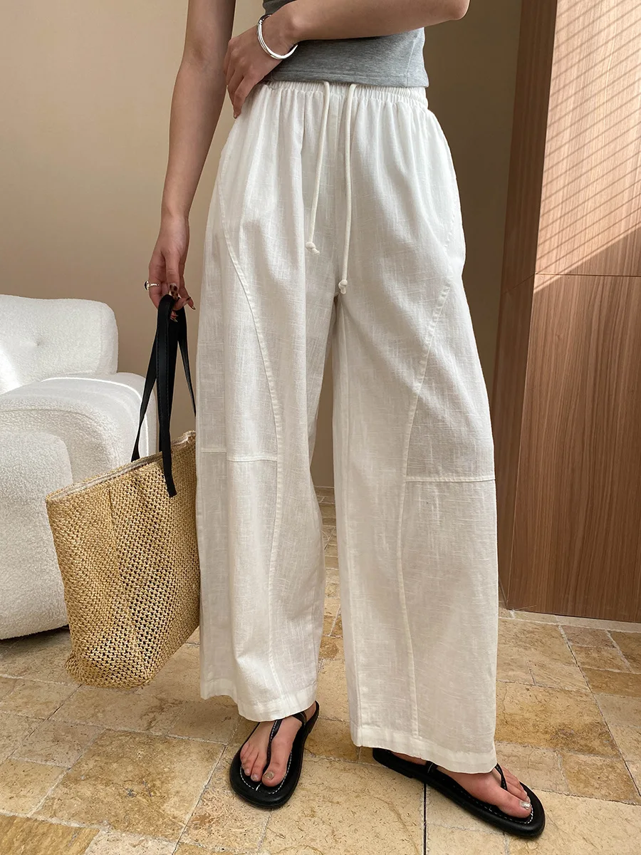 

Spring women's casual solid color high waist loose wide leg pants
