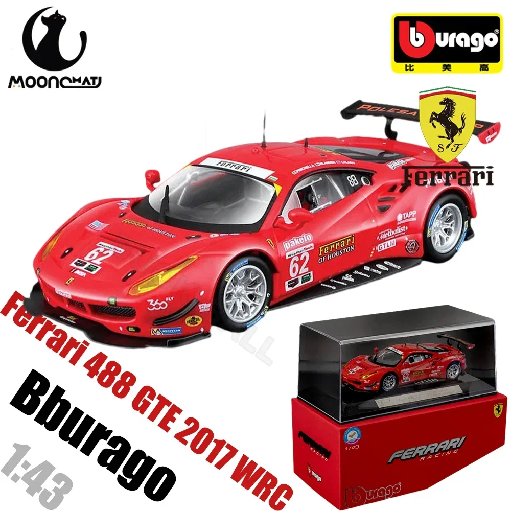 Bburago-Ferrari 488 GTE 2017 WRC Ferrari Car Modelo, Ferrari fundido de liga, carro esporte, brinquedo de coleção, Racing Kid Presente, 1:43