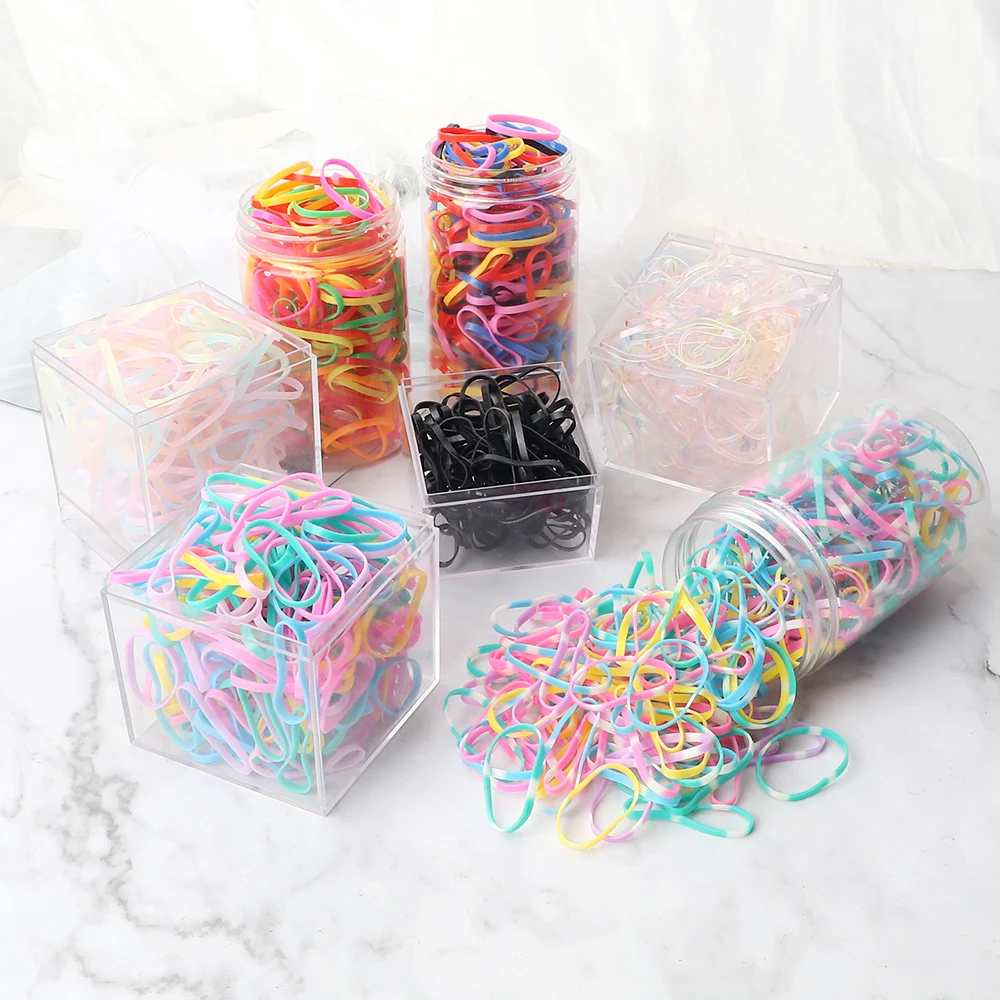 500pcs/Pack Colorful Disposable Elastic Hair Bands for Kid Girl Scrunchie Rubber Band Hair Accessories Hair Ties Ponytail Holder