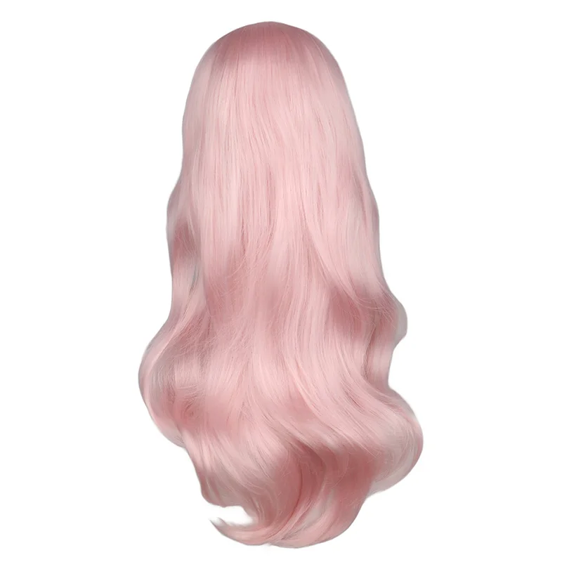 長いウェーブのかかった髪の女性コスプレウィッグ Cos ライトピンクパーティーコスチュームロング耐熱人工毛ウィッグアニメ