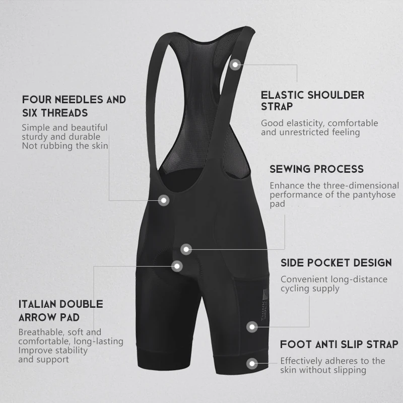ThinkRider Men's Cycling Bib Shorts Seamless Breathable Quick-Drying Italian Double Arrow Padded Base Layers & Compression