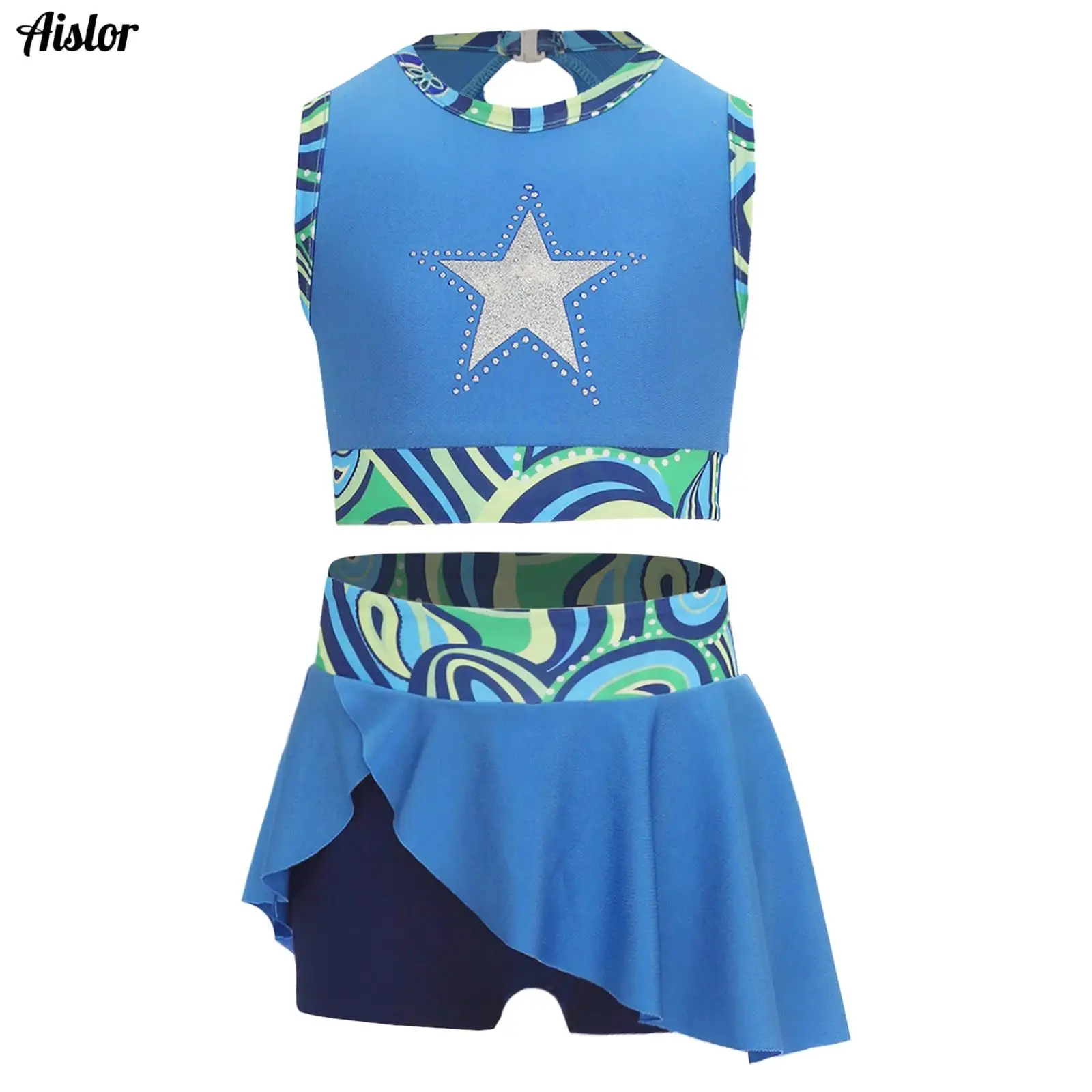 

2Pcs Kids Girls Jazz Dance Outfit Streetwear Hollow Back Tank Top+Sport Skirt Set for Exercise Gymnastic Activewear Swimwear