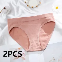 2Pcs Women Panties Sexy Underwear Solid Color Briefs Female Comfortable Underpants Breathable Lingerie Pantys