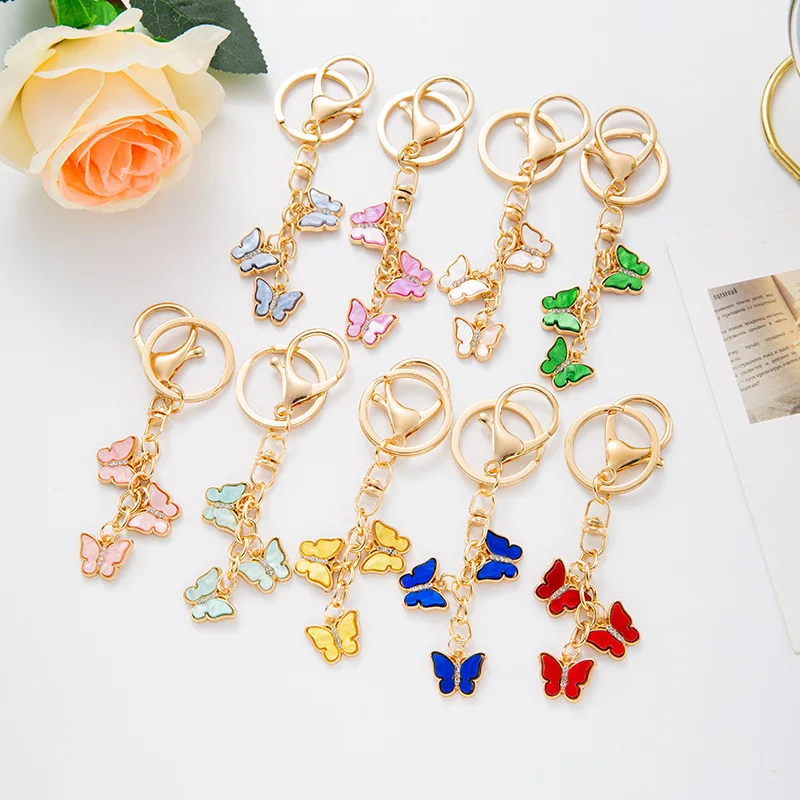 New 3 Butterfly Keychain European and American Pendant Key Accessories Schoolbag Pendant Bag Parts Accessories