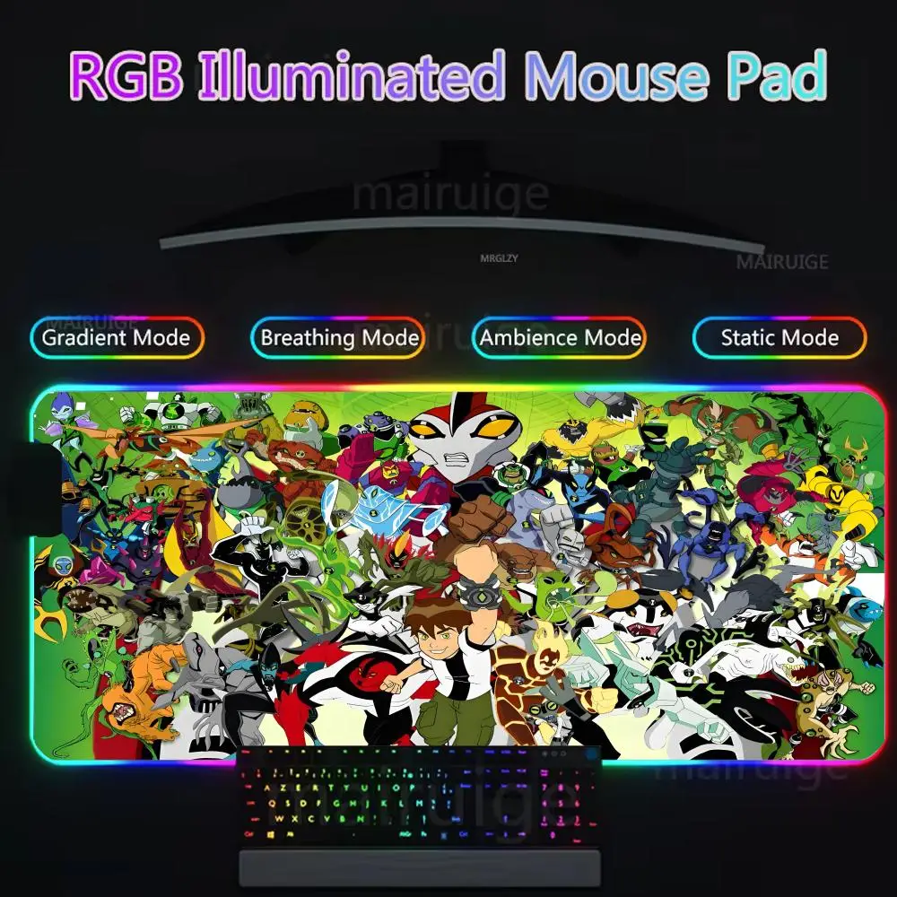 Ben 10 Mouse Pad Gamer Rgb Desk Mat Back Light Led Mousepad Setup Gaming Accessories Deskmat Big Mousepad Backlight