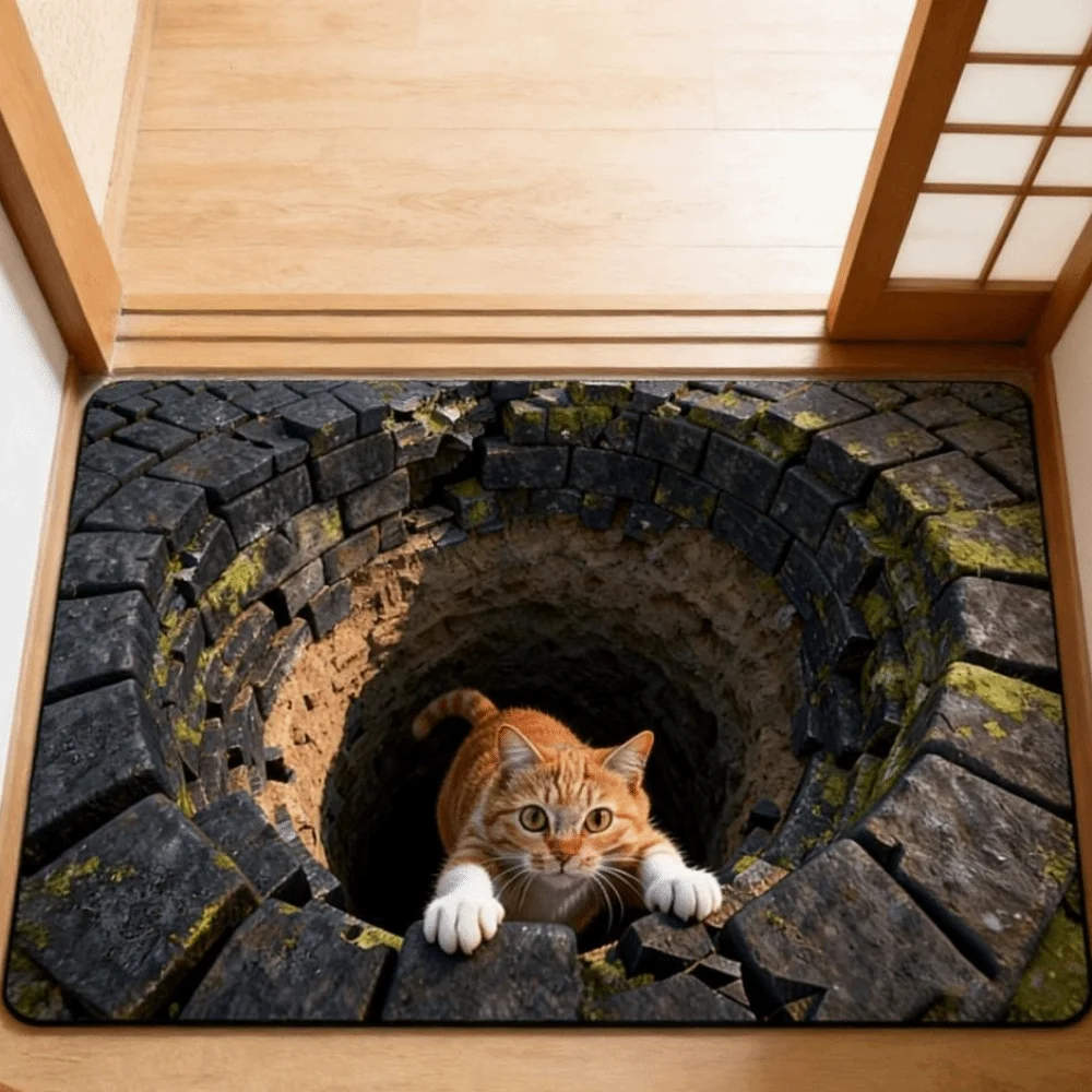 3D Flat Optical Illusion Doormat Water-absorbing Non-slip Bathroom Carpet Multiple Sizes Absorbent Bedroom Door Rug Home Decor