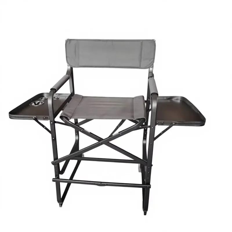 Durable Tall Black Aluminum Double Square Salon Furniture Portable Foldable Fishing Camping Beach Director Makeup