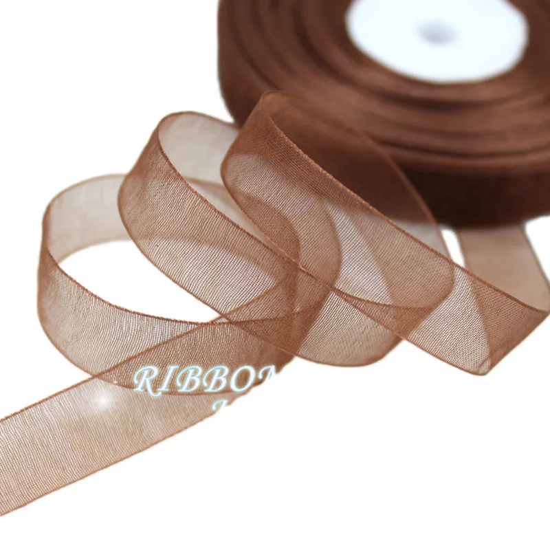 (50 yards/roll)1/2''(12mm) coffee organza ribbons wholesale gift wrapping decoration Christmas ribbons