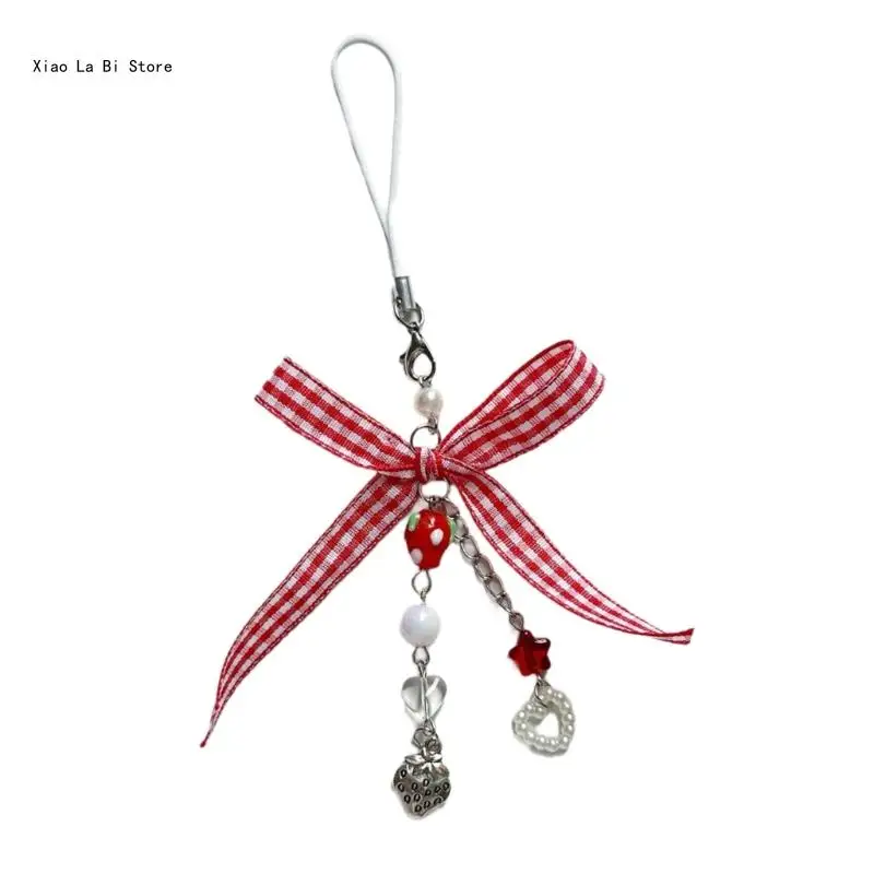 Elegant Strawberry Mobile Decoration Strawberry Dangle Phone Lanyard Accessory for Fashion Individuals XXFD