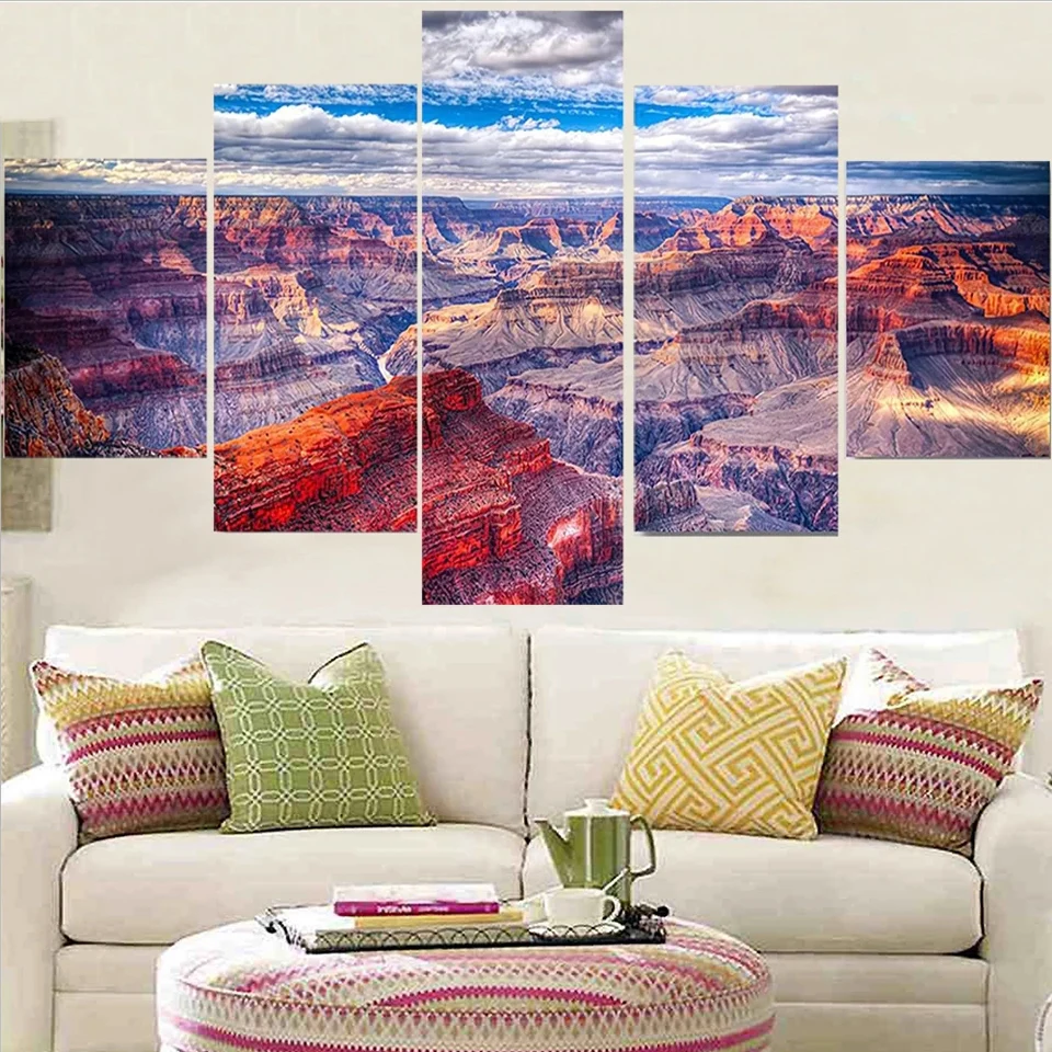 

5 Pieces Wall Art diy full diamond Painting Landscape Poster Grand Canyon Modern Home Decor Pictures cross stitch mosaic E302