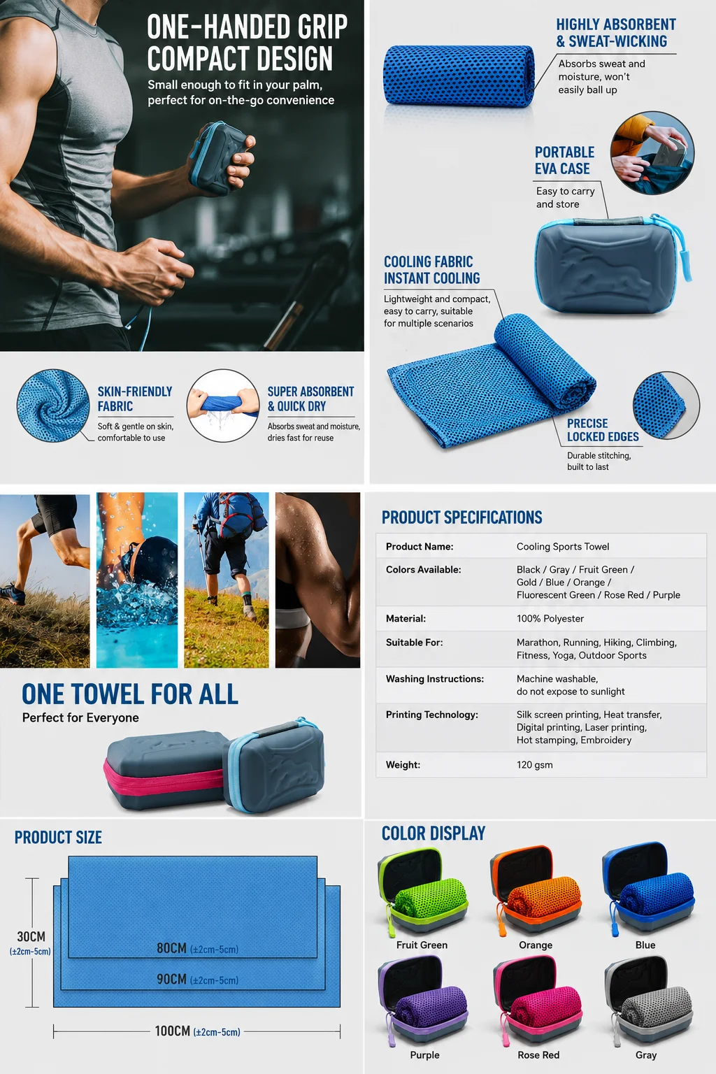 Ice Cooling Towel with EVA Storage Case Quick Dry Sweat Absorbent Sports Towel for Gym Yoga Fitness Running