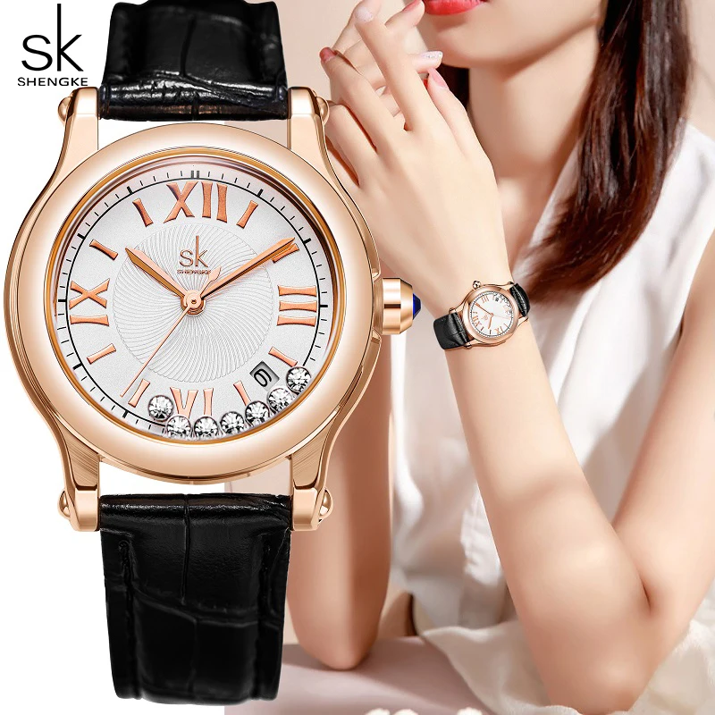 Shengke Fashion Diamond Women Watches New Luxury Leather Strap Woman Quartz Wrist watches Gift Clock for Lady Relogio Feminino