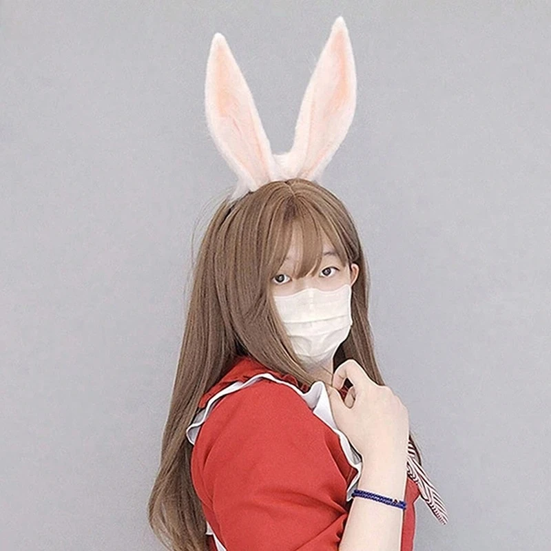 

Милая плюшевая повязка на голову с кроличьими ушками для девочек, имитация ушей животного с хвостом для женщин, реквизит для косплея, пушистый головной убор