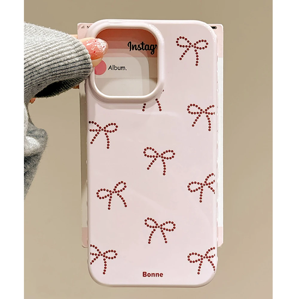 

Korean INS Cute Bowknot Lovely Bow Soft Phone Case for IPhone 14 16 15 17 Pro Max 13 Candy Pink Phone Protective Back Cover Case