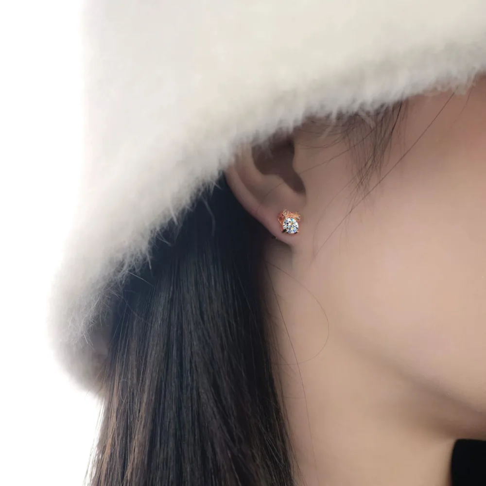 JH 0.5CT 925 فضة مويسانيتي Bowknot أقراط للنساء 18K RoseGold وأقراط D VVS1 غرامة مجوهرات مختبر الماس #2