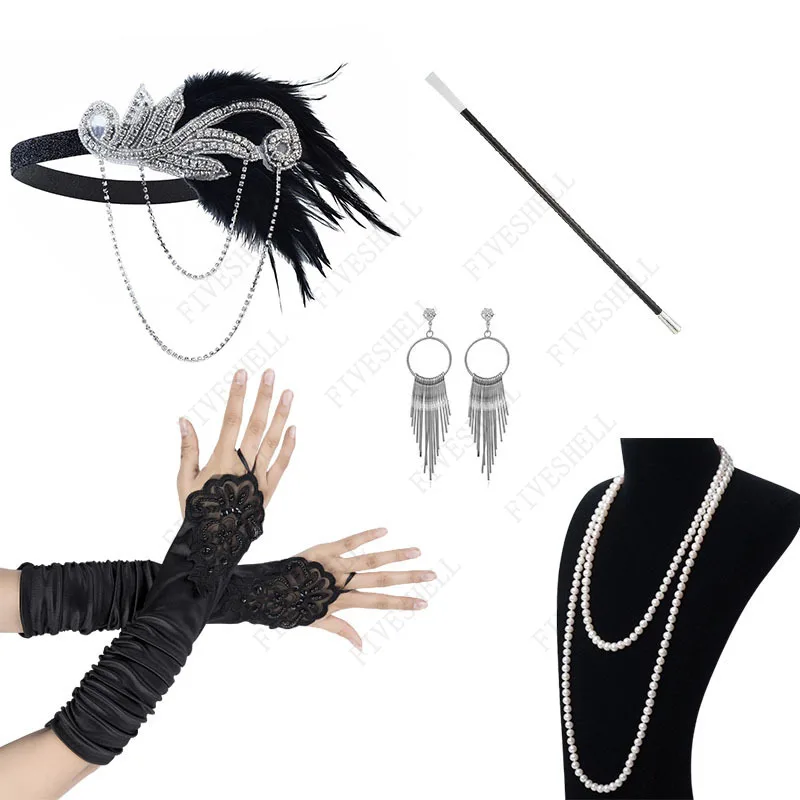 Accesorios de vestido de Flapper de los años 1920, accesorios de fiesta Retro, collar de Fiesta de gran Gatsby, sombreros de Cosplay para boda y Halloween