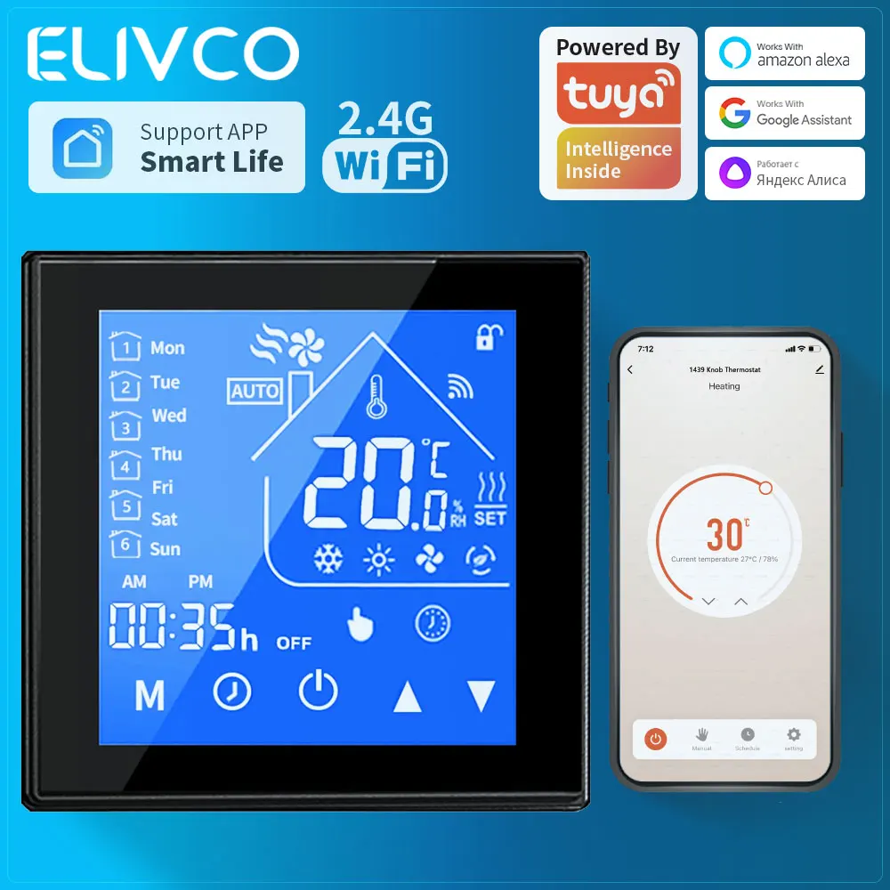 

Умный Wi-Fi термостат Tuya 16A для электрического напольного отопления, цифровой контроллер температуры, совместим с Google Home и Alexa