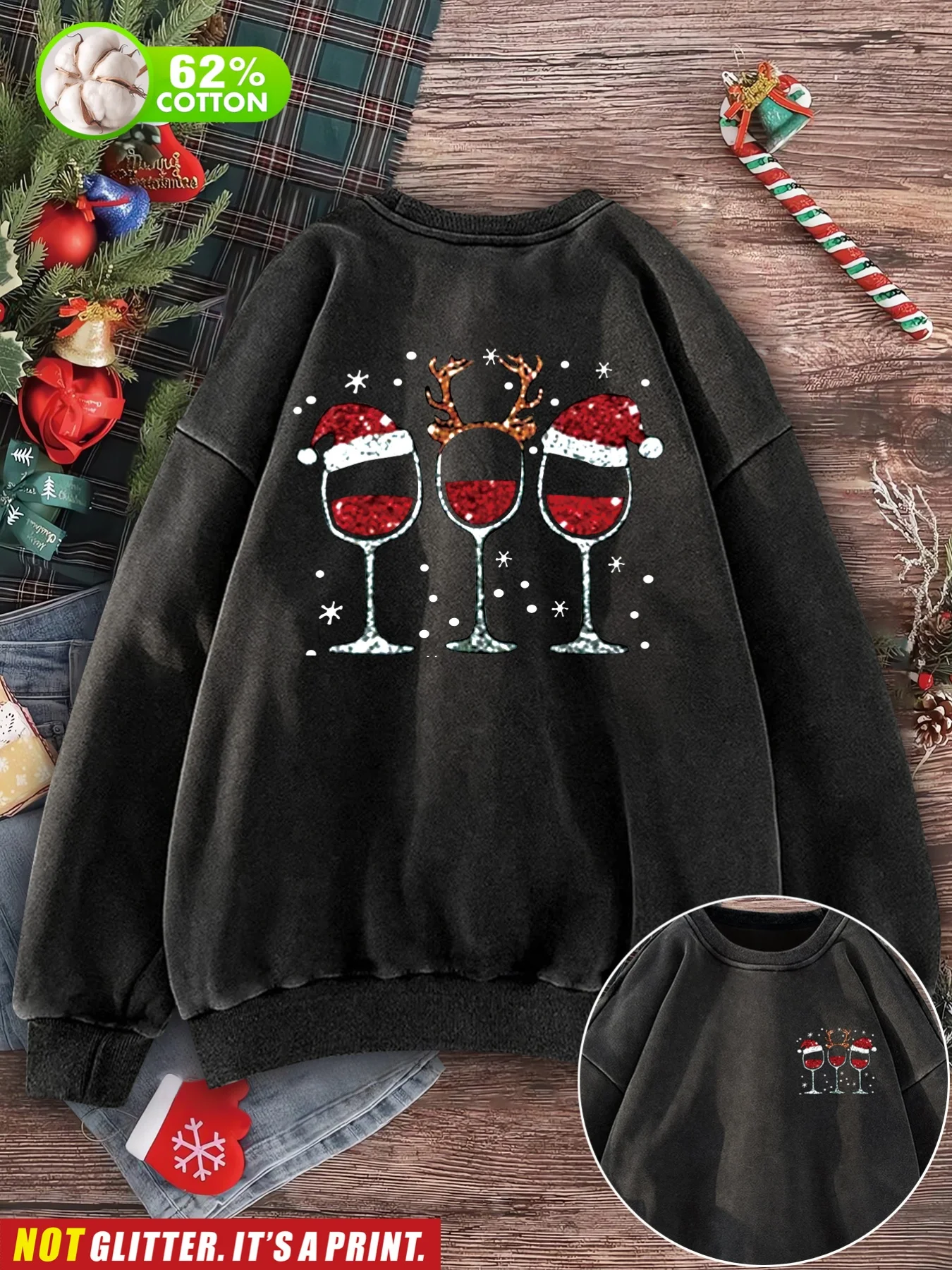 

2D-принт с рождественской тематикой и принтом, повседневная женская потертая толстовка с круглым вырезом в стиле ретро на осень и зиму, женский сгусток