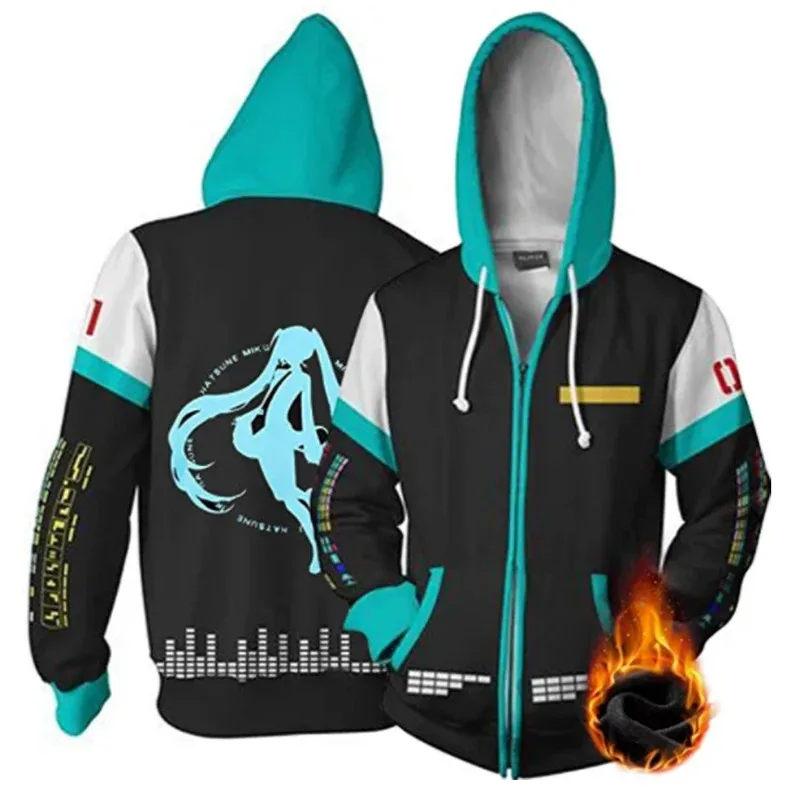 

S-5XL Anime Mikuuu Hoodie Sweatshirt 3D Printing Cotton Cardigan Zipper Cosplay Costume Women Men Couple Hooded Jacket Top Cloth