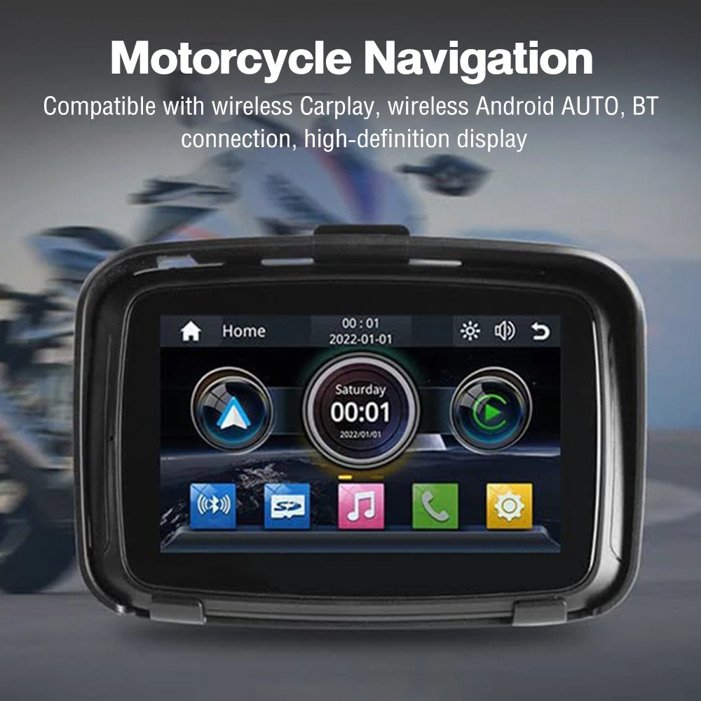 

5 inch Motorcycle Wireless Carplay Display Touch Screen Android Auto Monitor Waterproof Navigation GPS Screen BT Handsfree Call